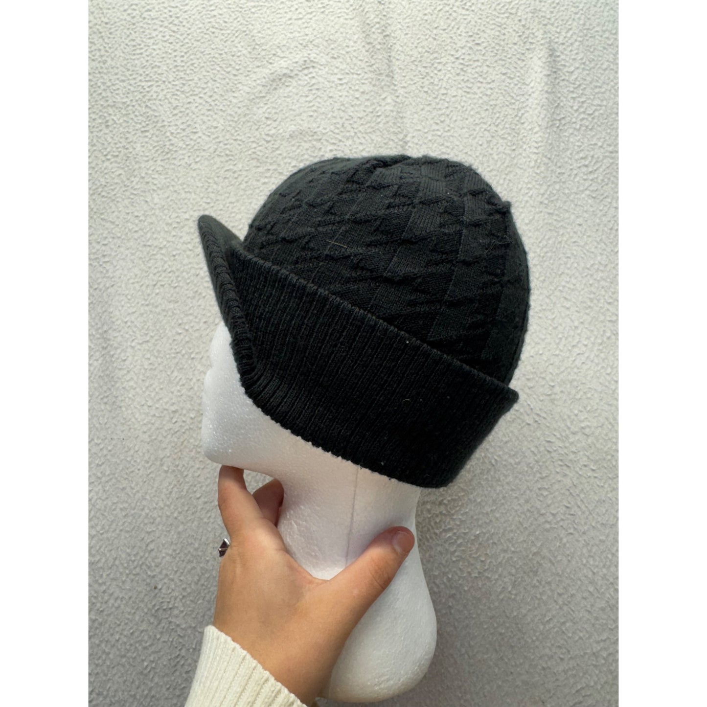 Jordan Black Knit Bucket Hat With Diamond Pattern One Size 100% Acrylic #9853