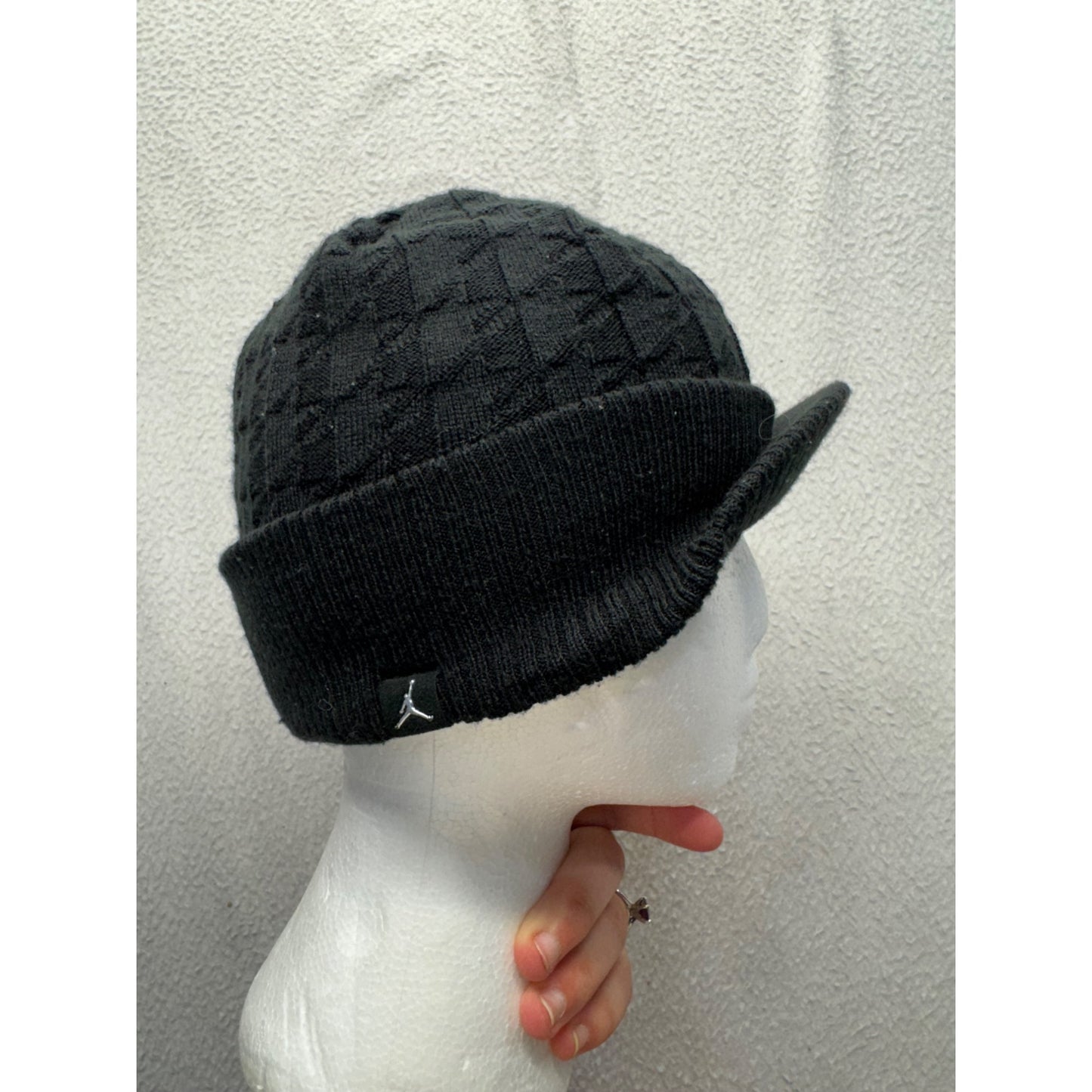 Jordan Black Knit Bucket Hat With Diamond Pattern One Size 100% Acrylic #9853