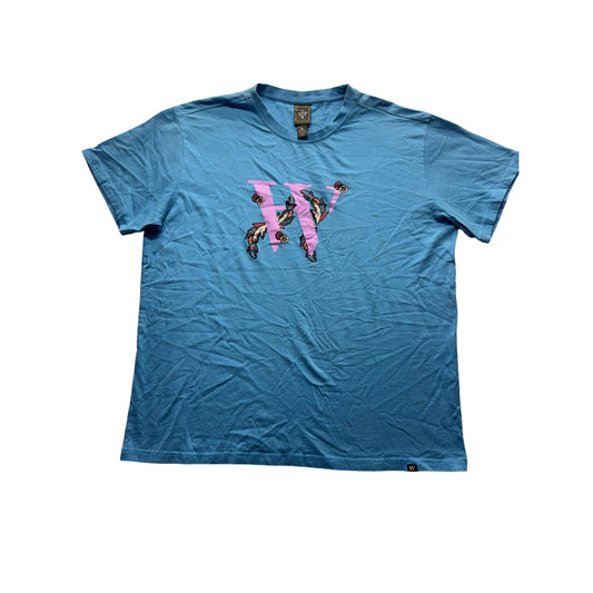 Houston White Blue Graphic Tee With Floral "W" Design 100% Cotton Size L #9314