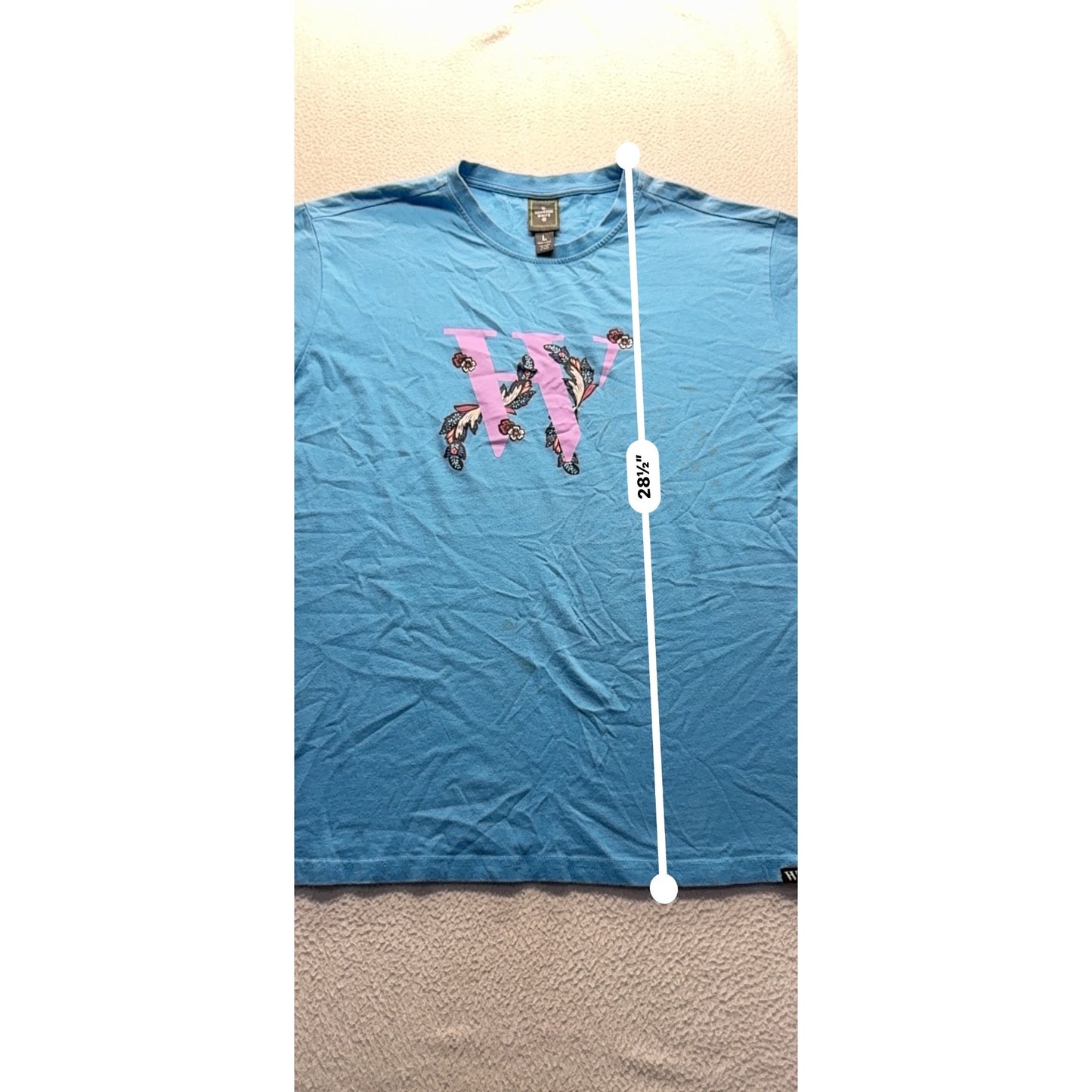 Houston White Blue Graphic Tee With Floral "W" Design 100% Cotton Size L #9314