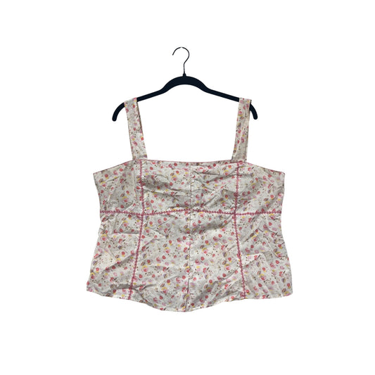 Vintage St. Johns Bay Floral Print Cotton Sleeveless Top XL Womens Button-Down #6761