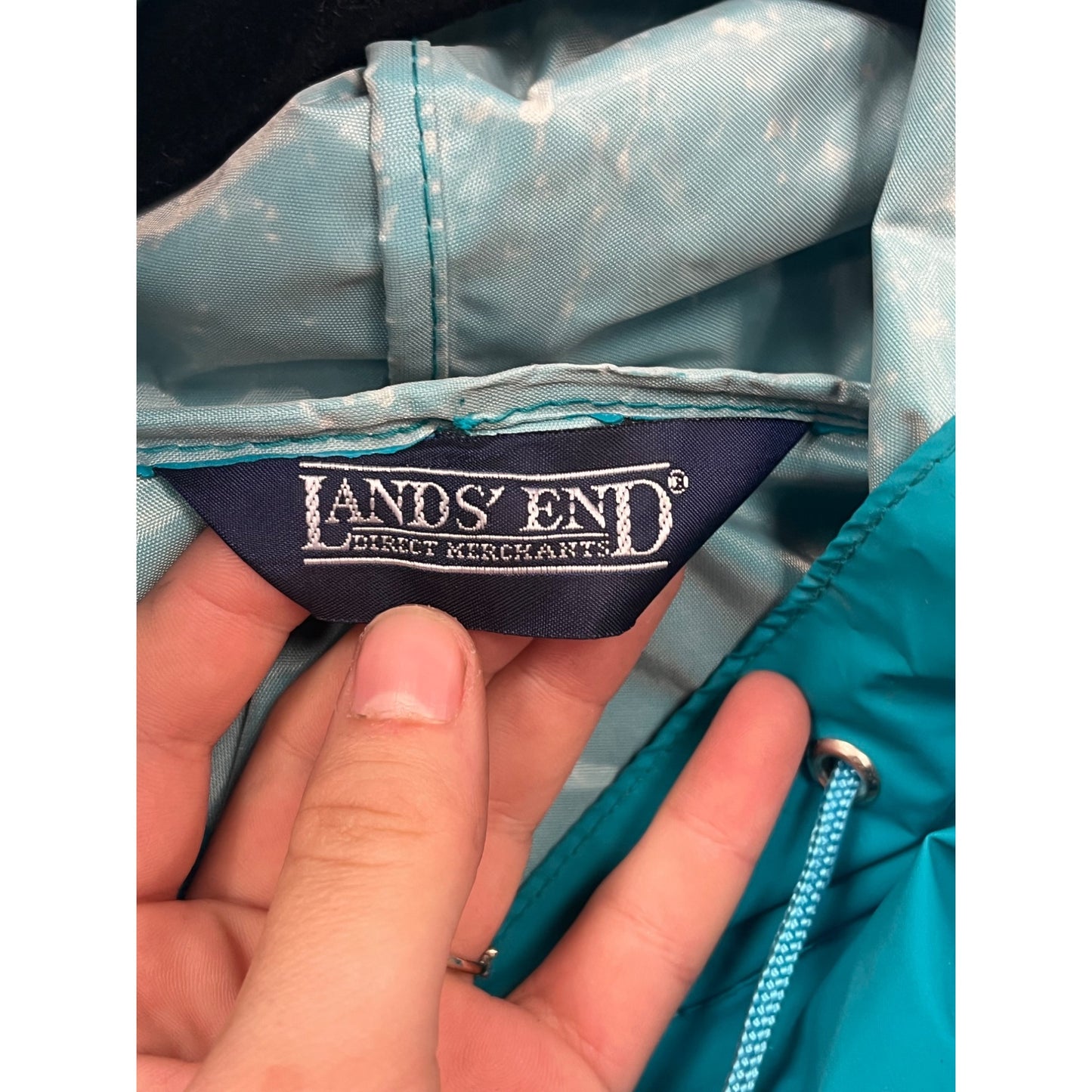 Lands End Kids OSFA Blue Hooded Waterproof Rain Poncho #8432