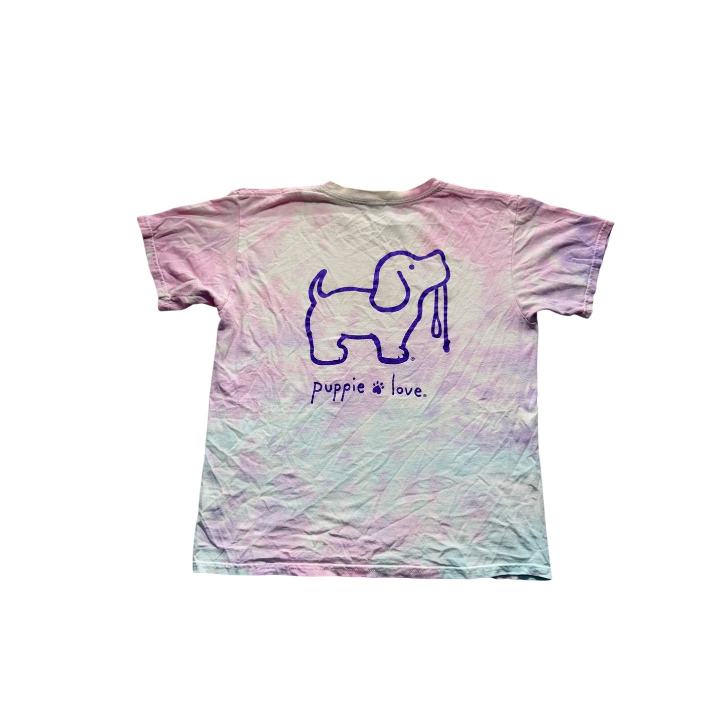 Puppie Love Youth Large Tie-Dye T-Shirt With Puppy Graphic #296B
