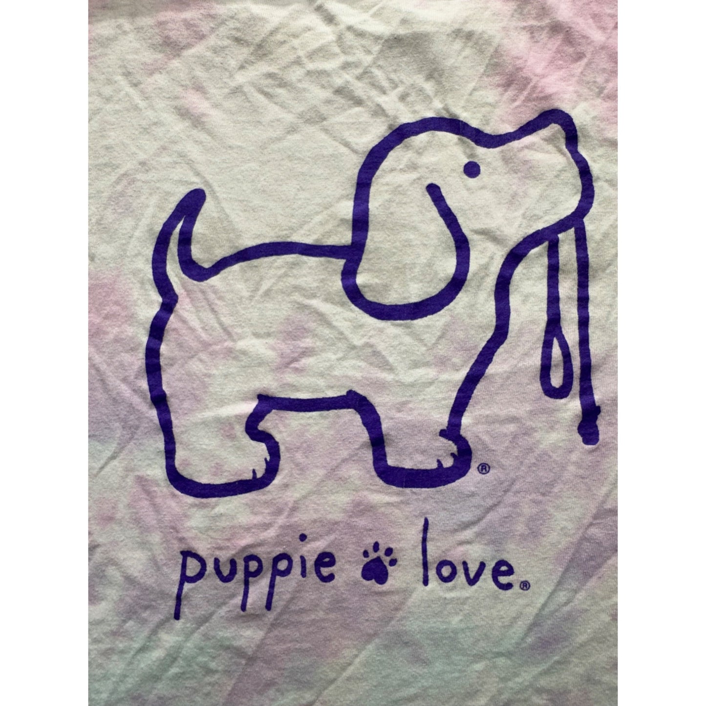 Puppie Love Youth Large Tie-Dye T-Shirt With Puppy Graphic #296B