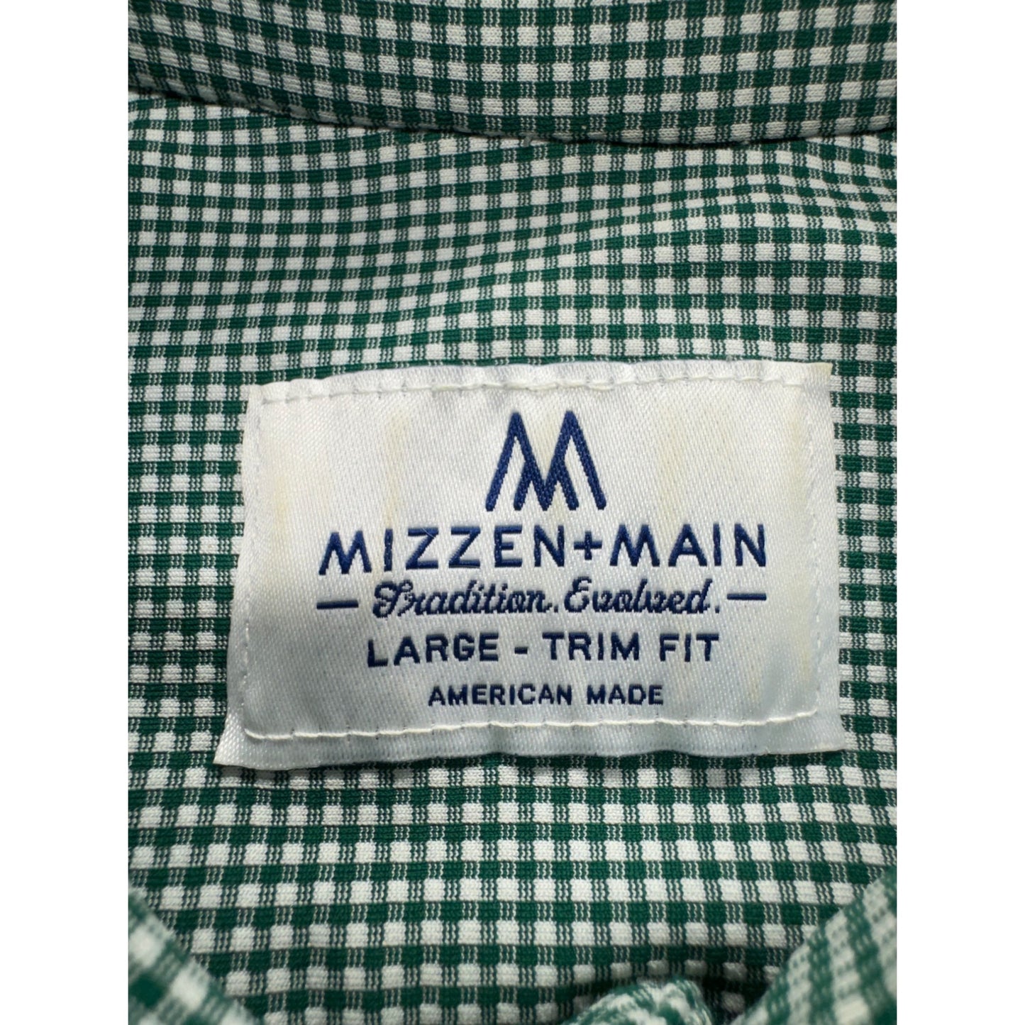 Mizzen+Main Trim Fit Green Checkered Long Sleeve Dress Shirt Size L #9051