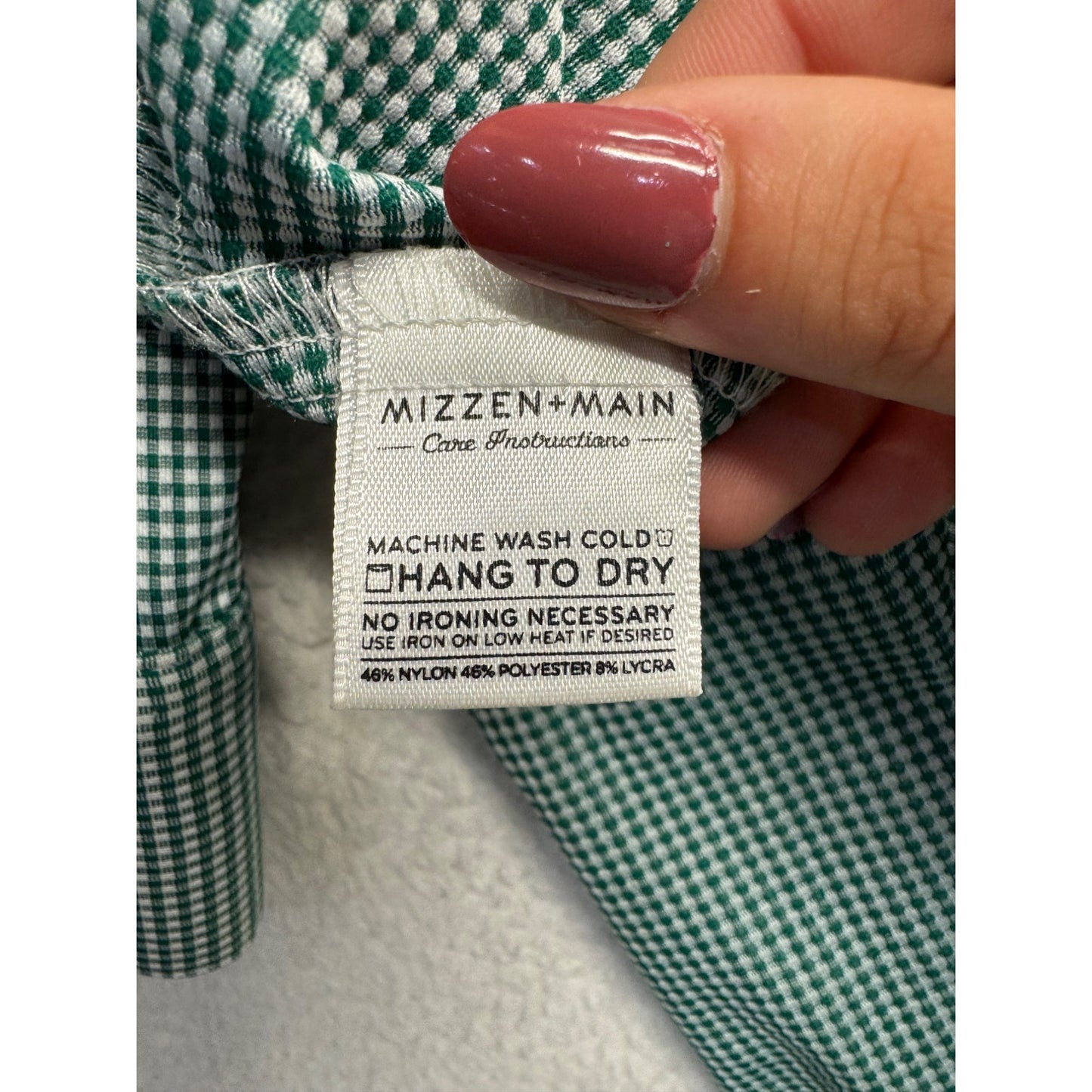 Mizzen+Main Trim Fit Green Checkered Long Sleeve Dress Shirt Size L #9051