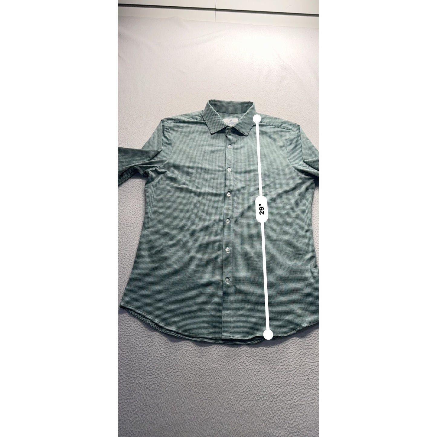 Mizzen+Main Trim Fit Green Checkered Long Sleeve Dress Shirt Size L #9051