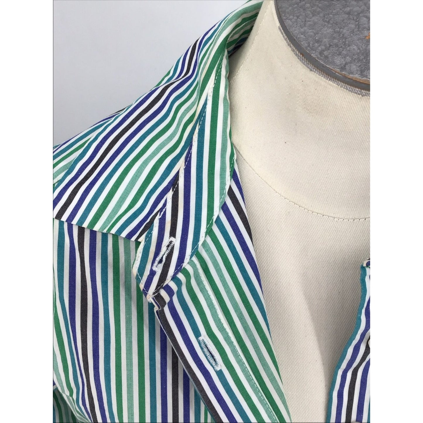 CALVIN KLEIN green blue pinstripe cotton shirt dress tie