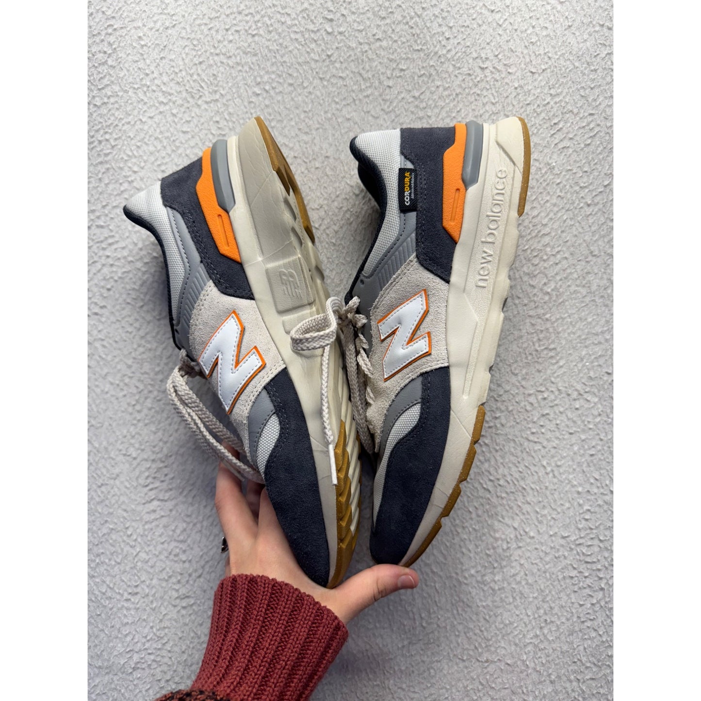 New Balance 997H Gray & Orange Suede Mesh Running Shoes #342B