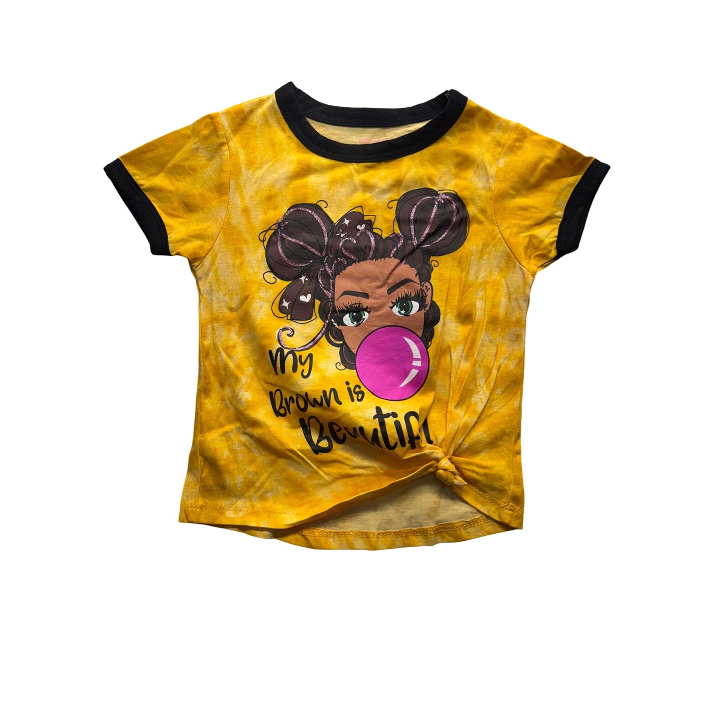 My Brown Is Beautiful Tie-Dye Yellow T-Shirt With Glitter Accents Size 6X #9329