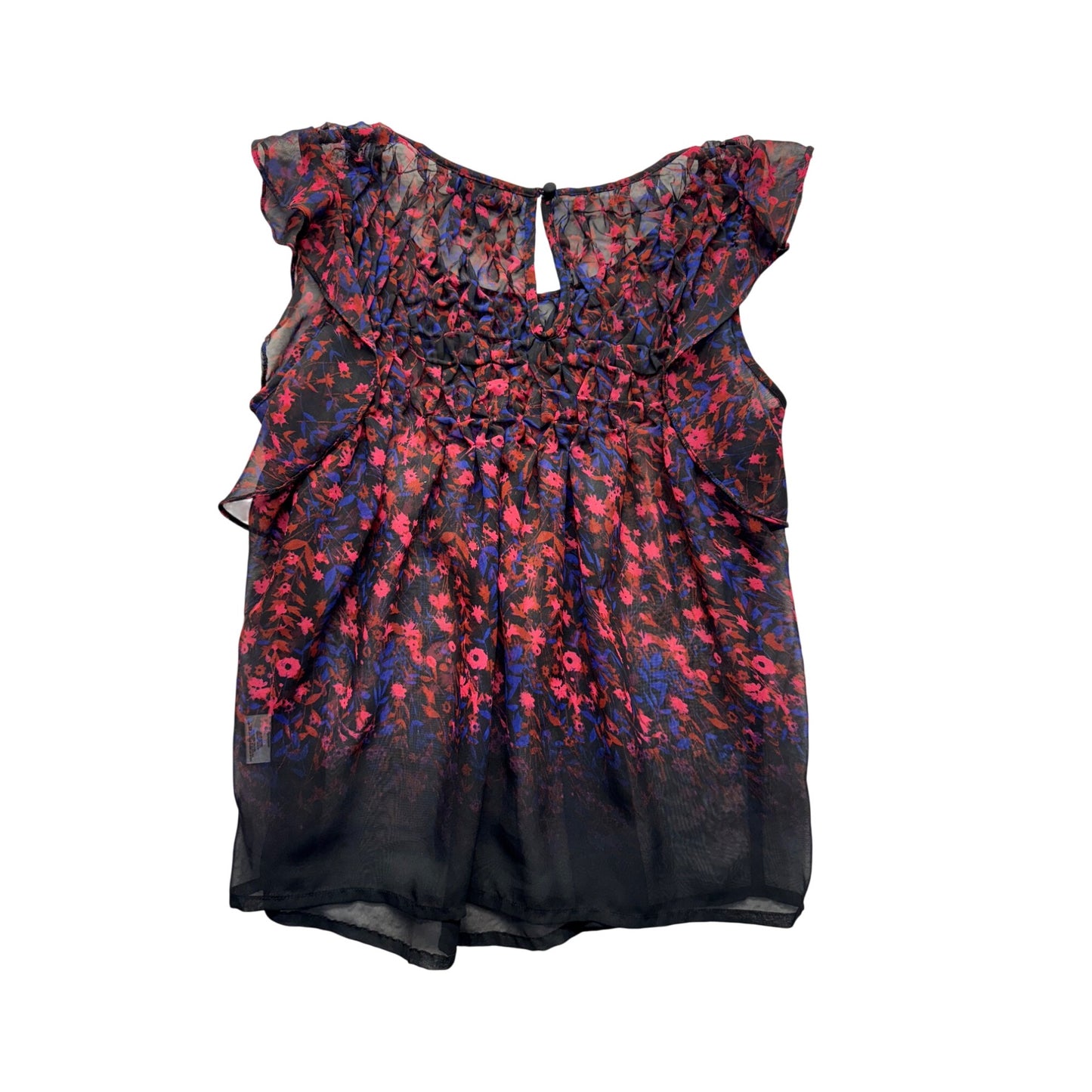Jessica Simpson Floral Sheer Sleeveless Top S Black Pink Purple Keyhole #9301