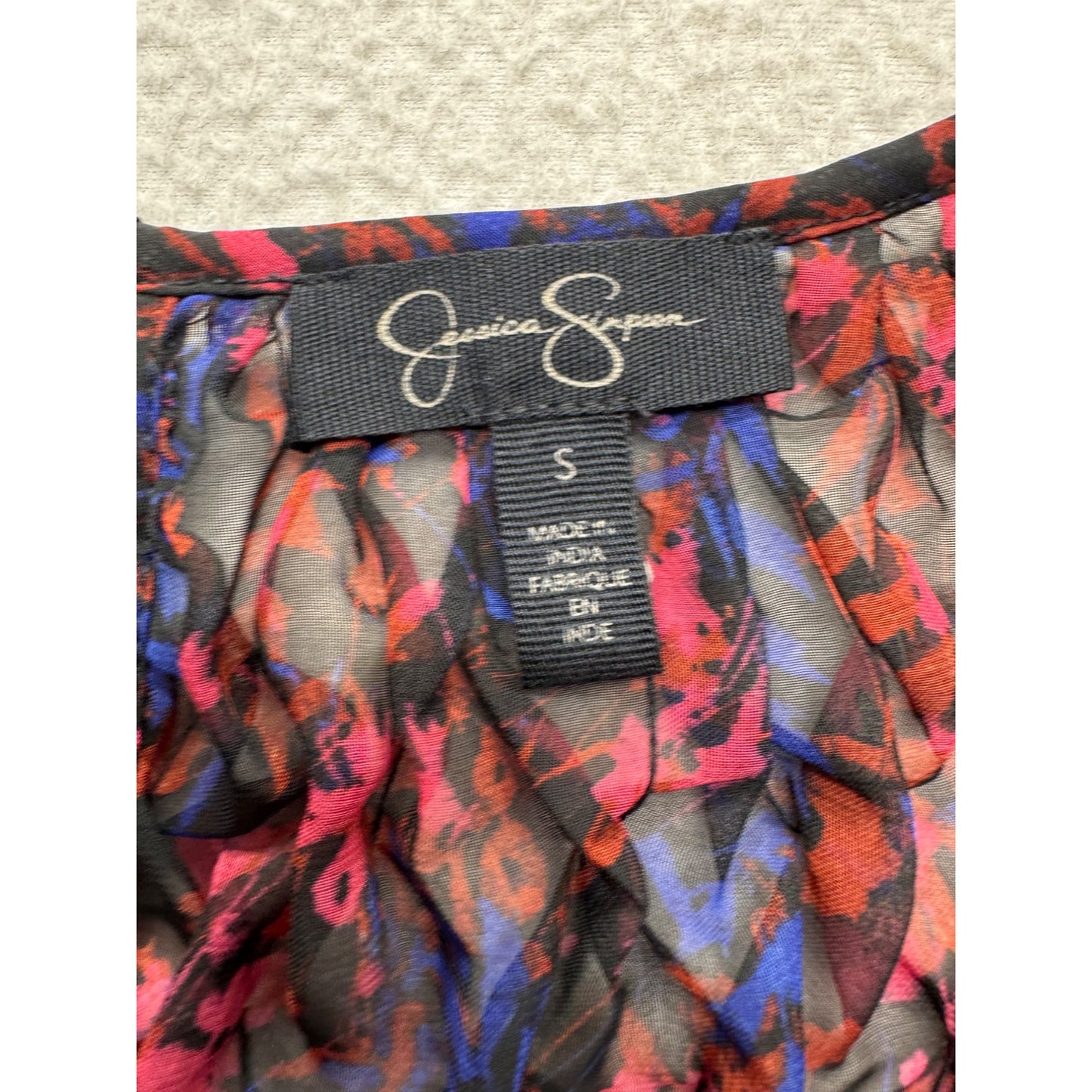 Jessica Simpson Floral Sheer Sleeveless Top S Black Pink Purple Keyhole #9301