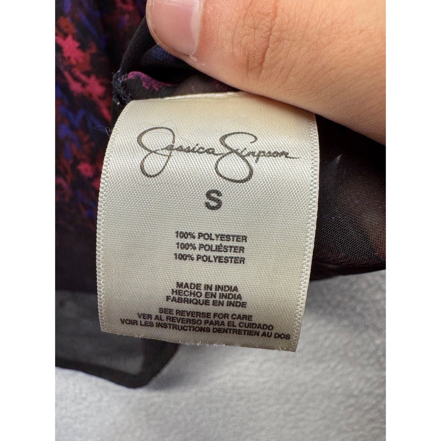 Jessica Simpson Floral Sheer Sleeveless Top S Black Pink Purple Keyhole #9301