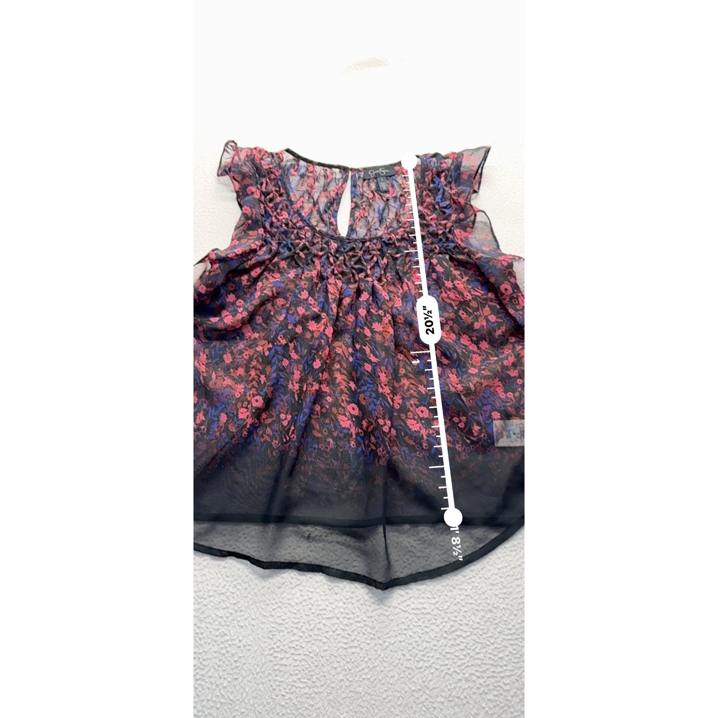 Jessica Simpson Floral Sheer Sleeveless Top S Black Pink Purple Keyhole #9301