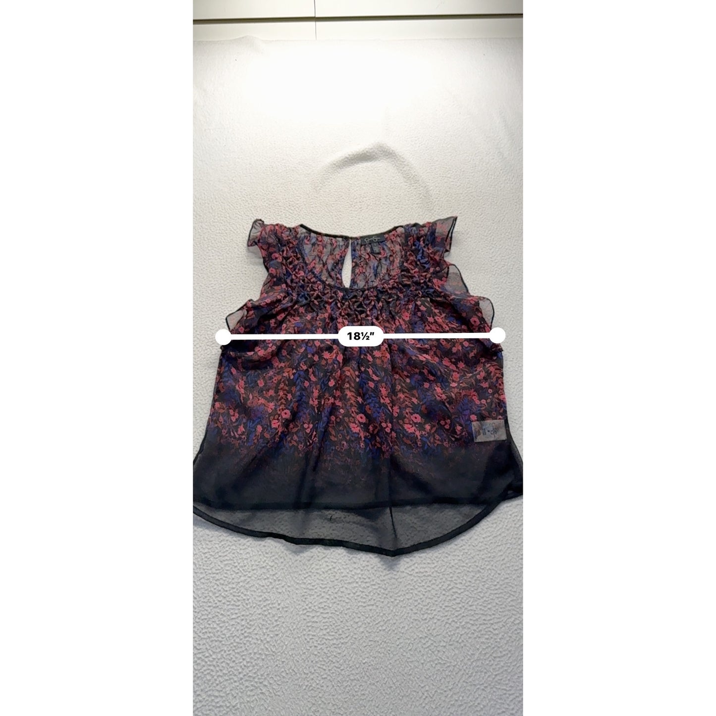 Jessica Simpson Floral Sheer Sleeveless Top S Black Pink Purple Keyhole #9301