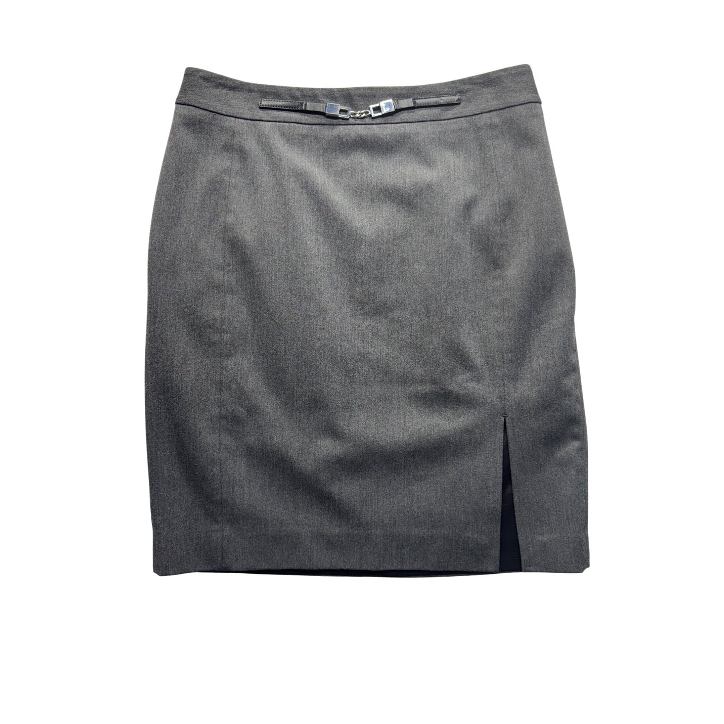 Gray Pencil Skirt With Side Slit & Silver Buckle Detail Size 6 Express #186B