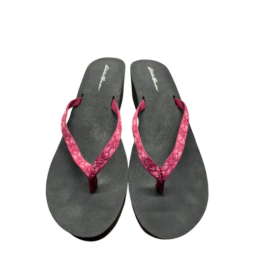 Eddie Bauer Pink & Black Wedge Flip-Flops #9009