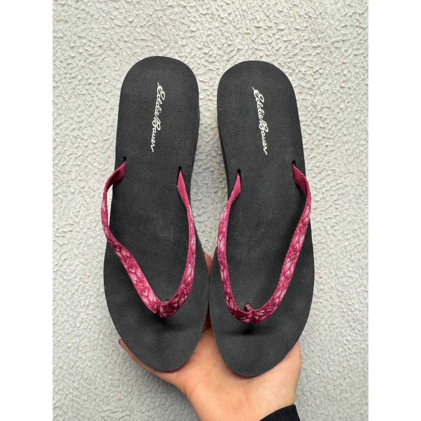Eddie Bauer Pink & Black Wedge Flip-Flops #9009