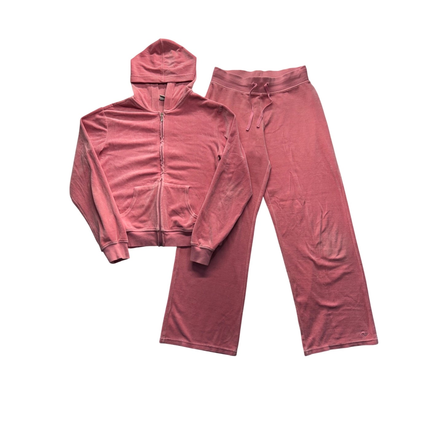 Athletic Works Pink Velour Hoodie & Wide-Leg Pants Set L #9044
