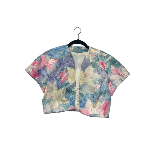 Vintage 90s Floral Cropped Bolero Jacket With Open Front Design Medium/Large #6958