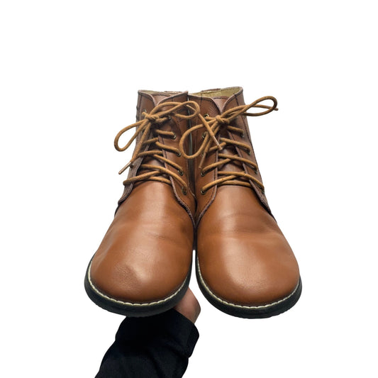 Brown Leather Lace-Up Ankle Boots With Stitched Detailing & Rubber Soles #9469