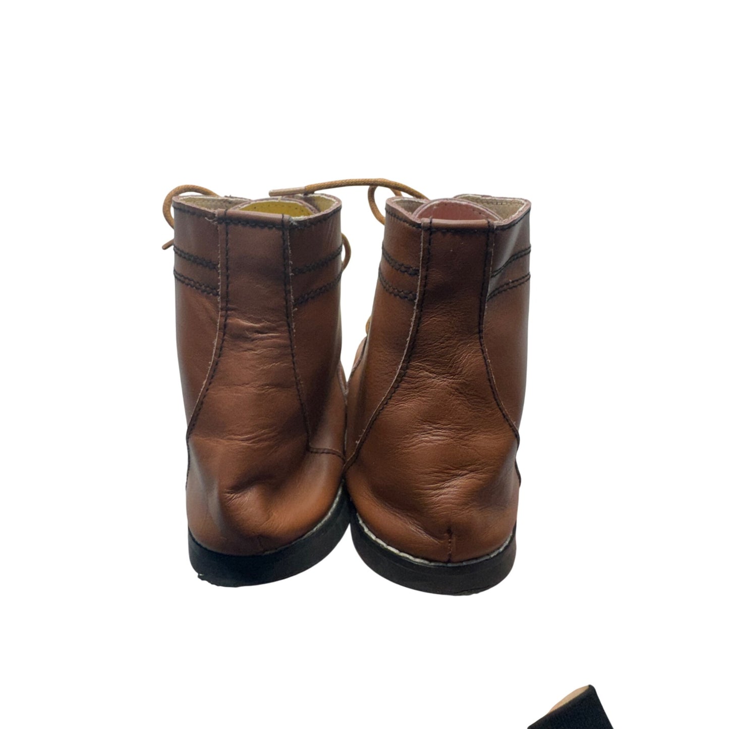 Brown Leather Lace-Up Ankle Boots With Stitched Detailing & Rubber Soles #9469