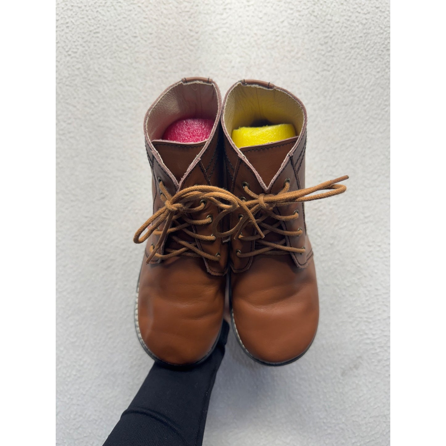 Brown Leather Lace-Up Ankle Boots With Stitched Detailing & Rubber Soles #9469