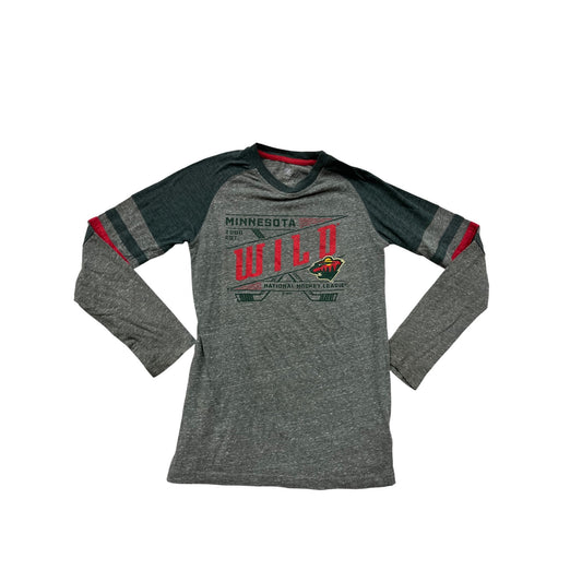 Minnesota Wild NHL Mens Long Sleeve Raglan Shirt Gray & Green Small Cotton & Rayon Blend #6465