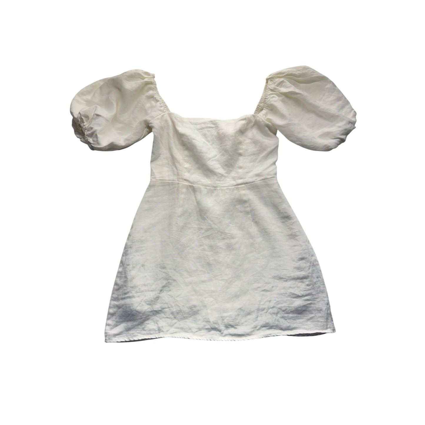 Verge White Linen Puff Sleeve Mini Dress Size 8 #9722