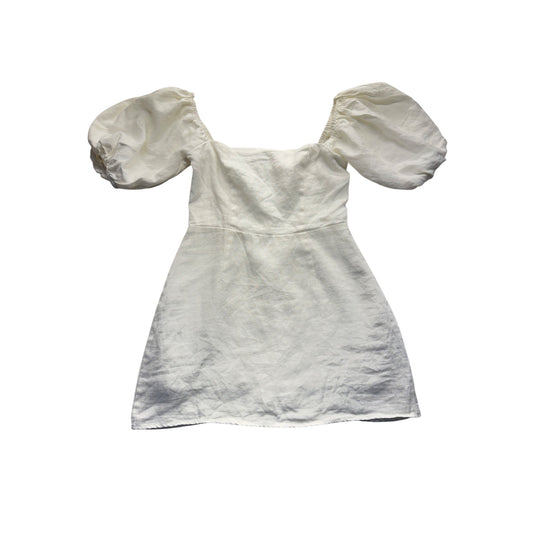 Verge White Linen Puff Sleeve Mini Dress Size 8 #9722