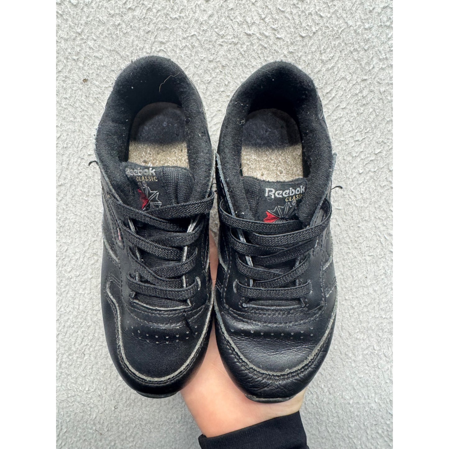 Reebok Classic Kids Black Leather Sneakers #384B