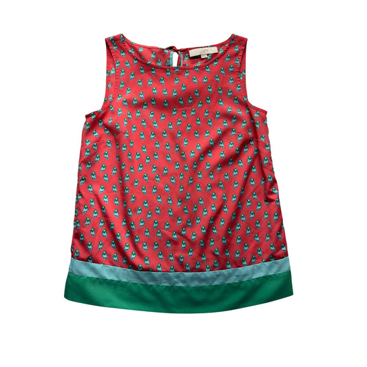 Ann Taylor Loft XS Red Sleeveless Parrot Print Top Green/Blue Hem #9303