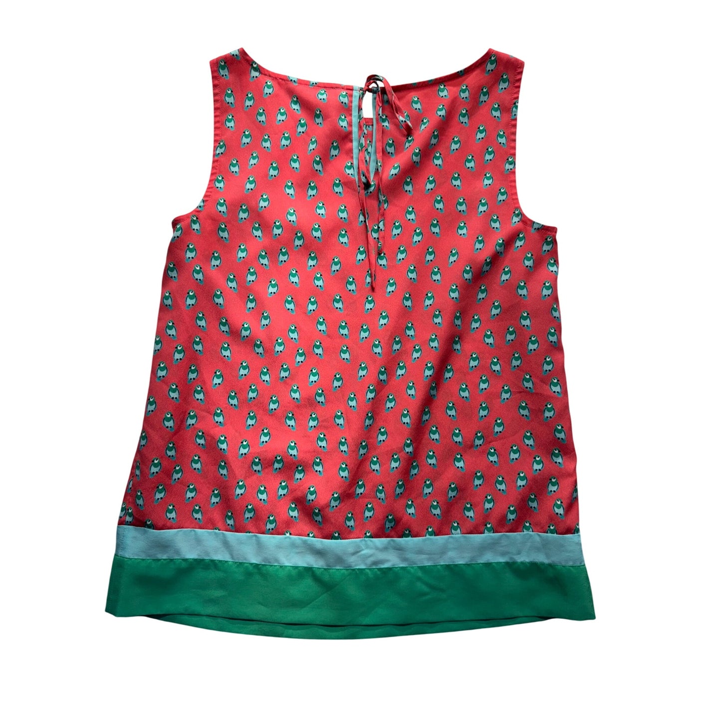 Ann Taylor Loft XS Red Sleeveless Parrot Print Top Green/Blue Hem #9303