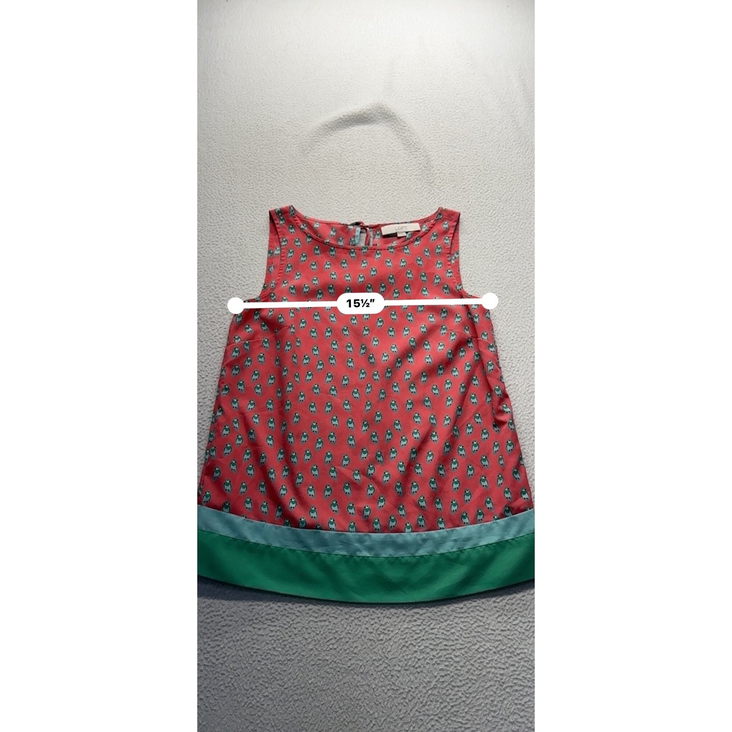 Ann Taylor Loft XS Red Sleeveless Parrot Print Top Green/Blue Hem #9303
