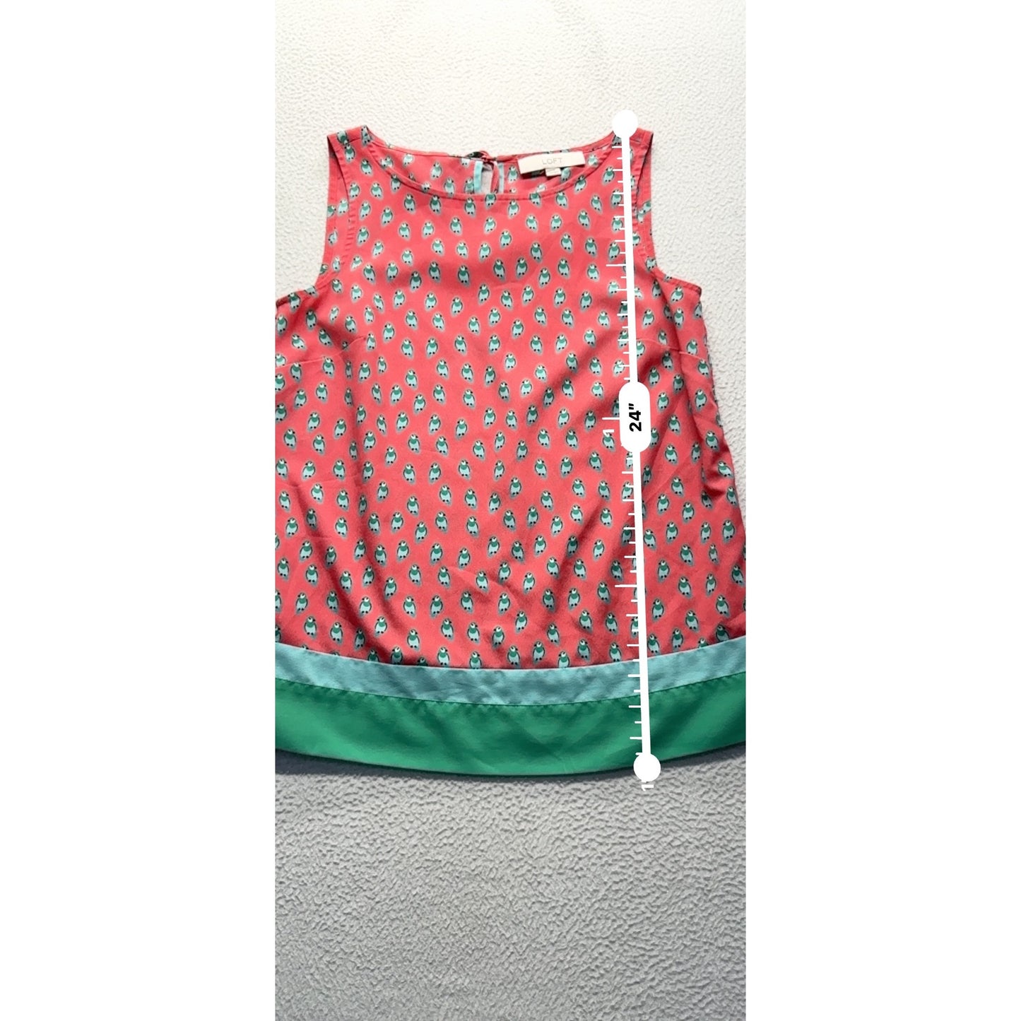 Ann Taylor Loft XS Red Sleeveless Parrot Print Top Green/Blue Hem #9303