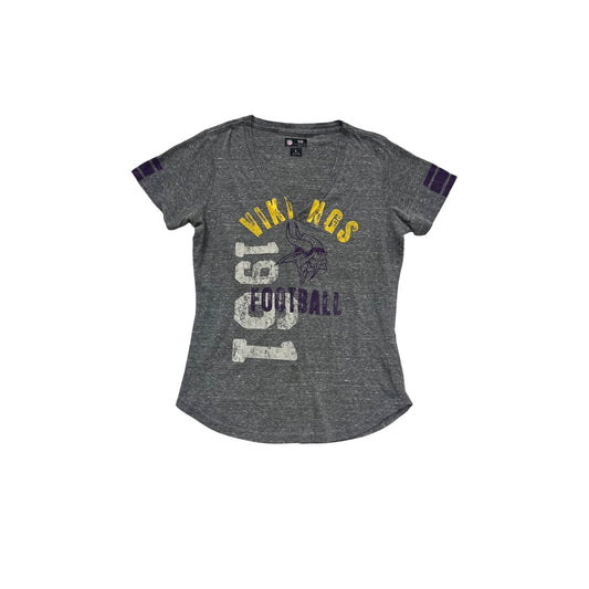 Minnesota Vikings V-Neck T-Shirt L NFL Team Apparel Gray #286A