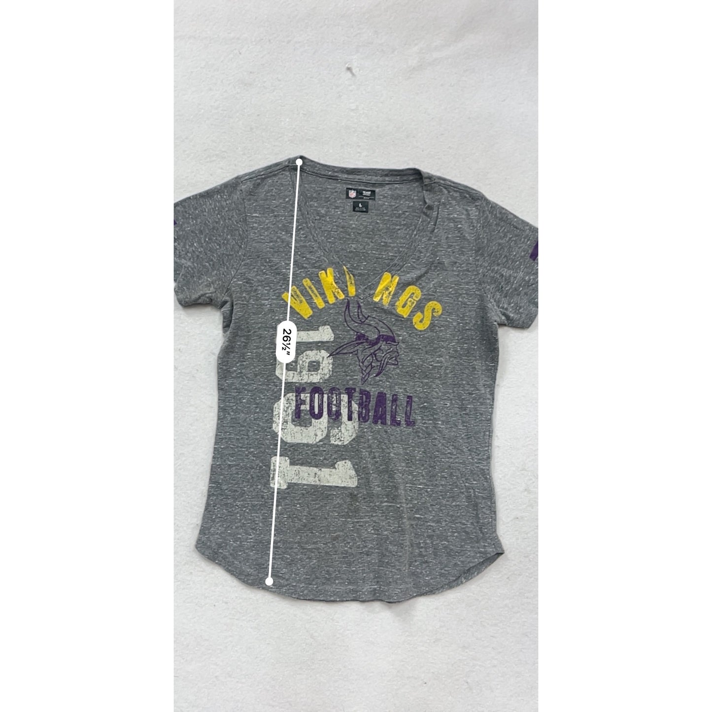 Minnesota Vikings V-Neck T-Shirt L NFL Team Apparel Gray #286A