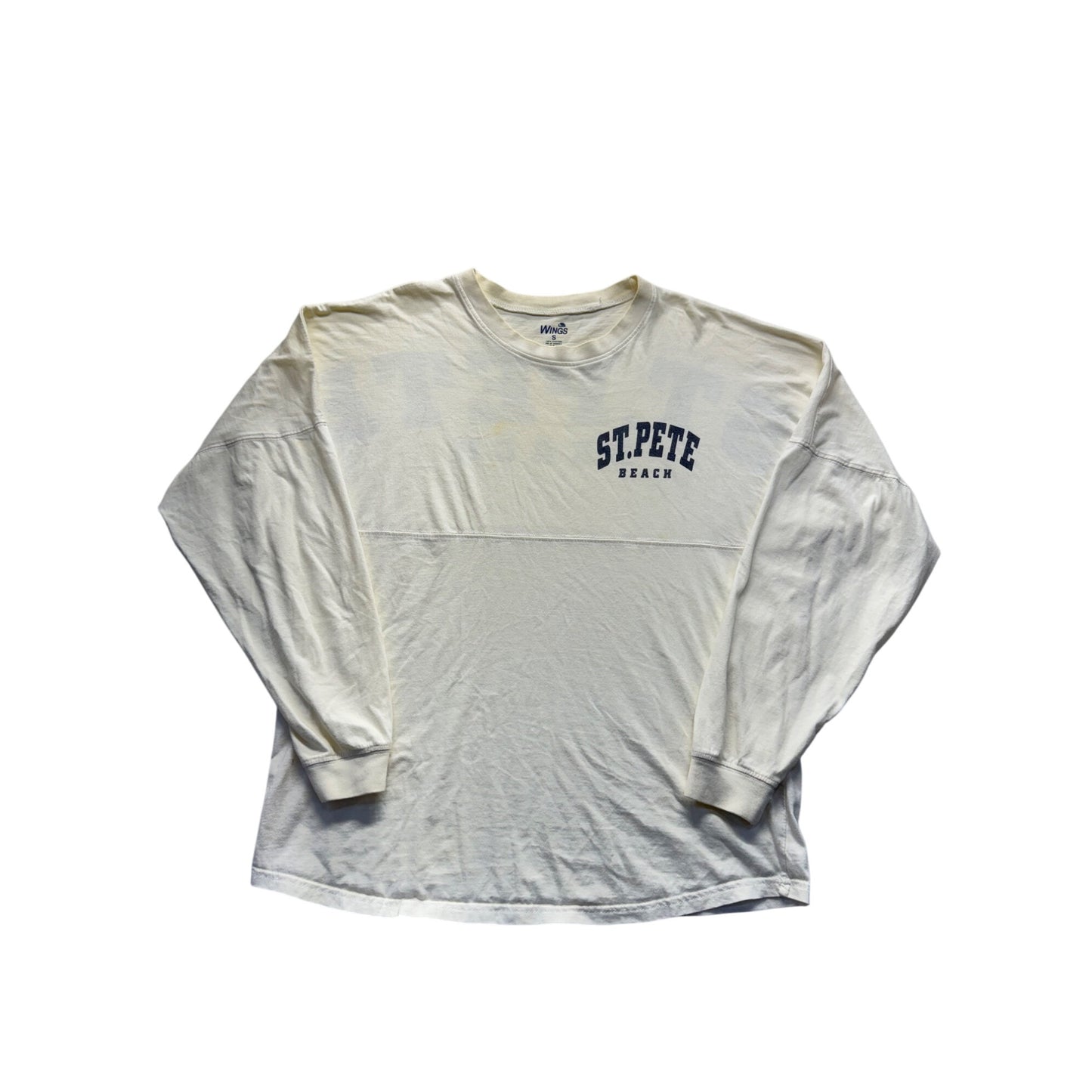St. Pete Beach Long Sleeve Graphic T-Shirt Wings S White Cotton #9729