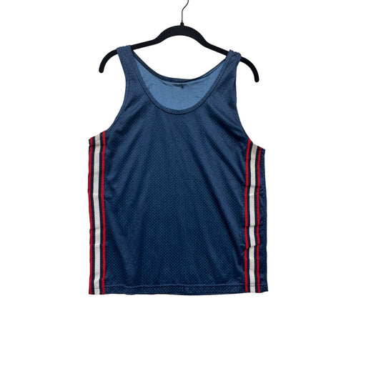 Athletic Navy Blue Mesh Tank Top With Red & White Stripes #730A