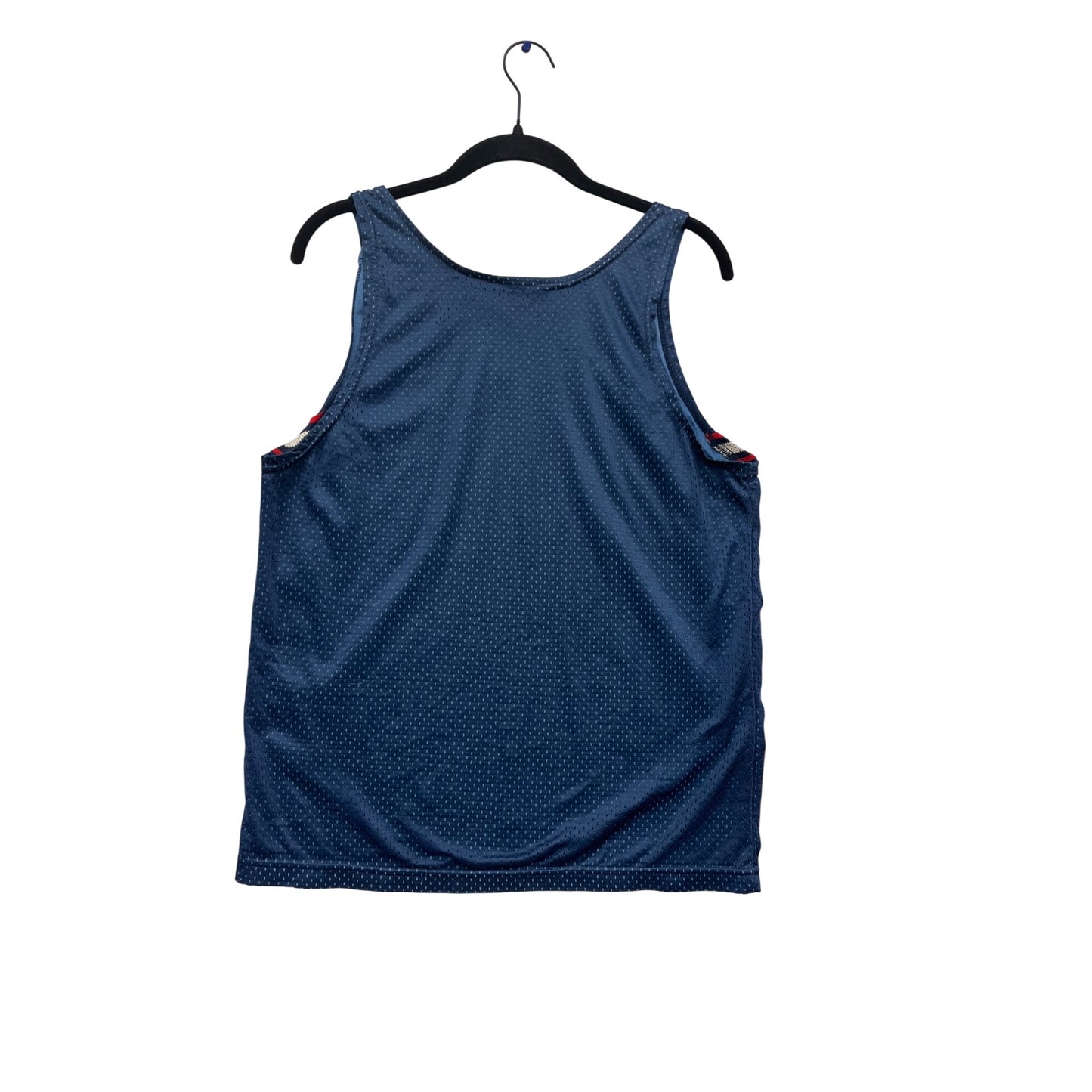 Athletic Navy Blue Mesh Tank Top With Red & White Stripes #730A