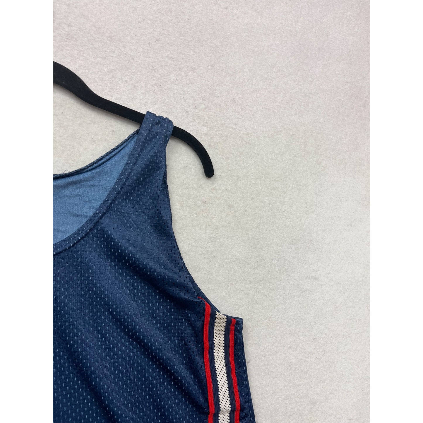 Athletic Navy Blue Mesh Tank Top With Red & White Stripes #730A
