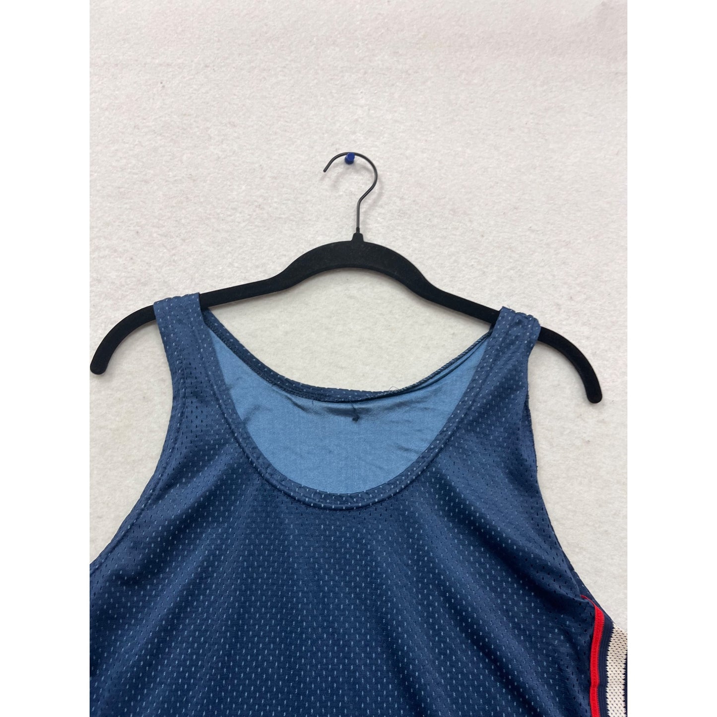Athletic Navy Blue Mesh Tank Top With Red & White Stripes #730A