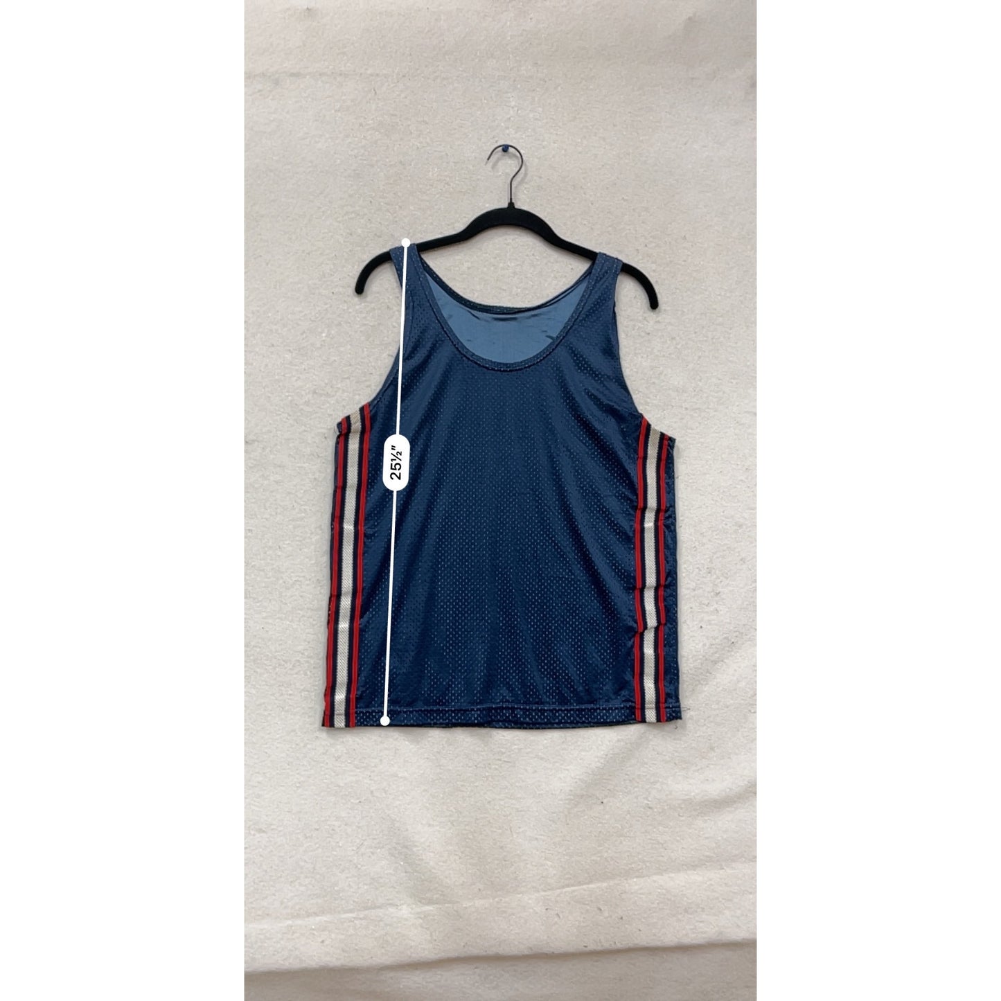 Athletic Navy Blue Mesh Tank Top With Red & White Stripes #730A