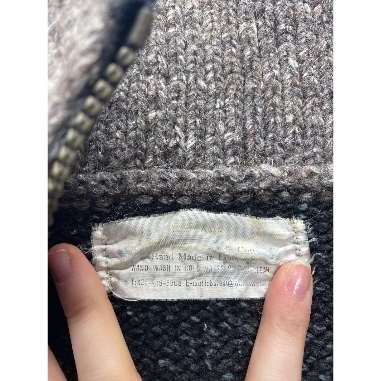 Vintage Handcrafted Wool & Cotton Sweater Zip up  With Nordic Pattern #7072