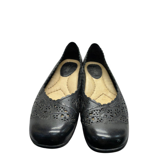 Black Leather Cutout Slip-On Shoes Low Wedge Heel Earth Brand Size 7 #9412