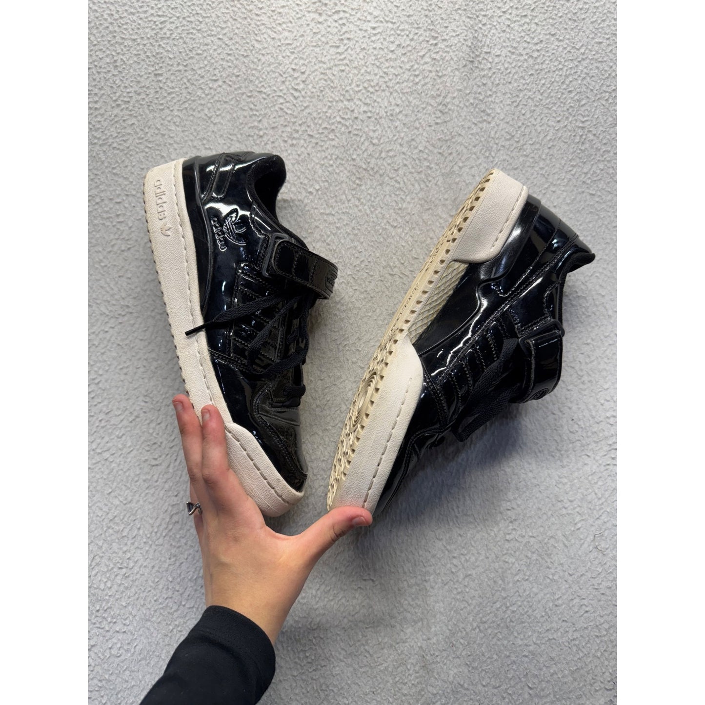 Adidas Forum Low Black Patent Leather Sneakers Size 7.5 #145B