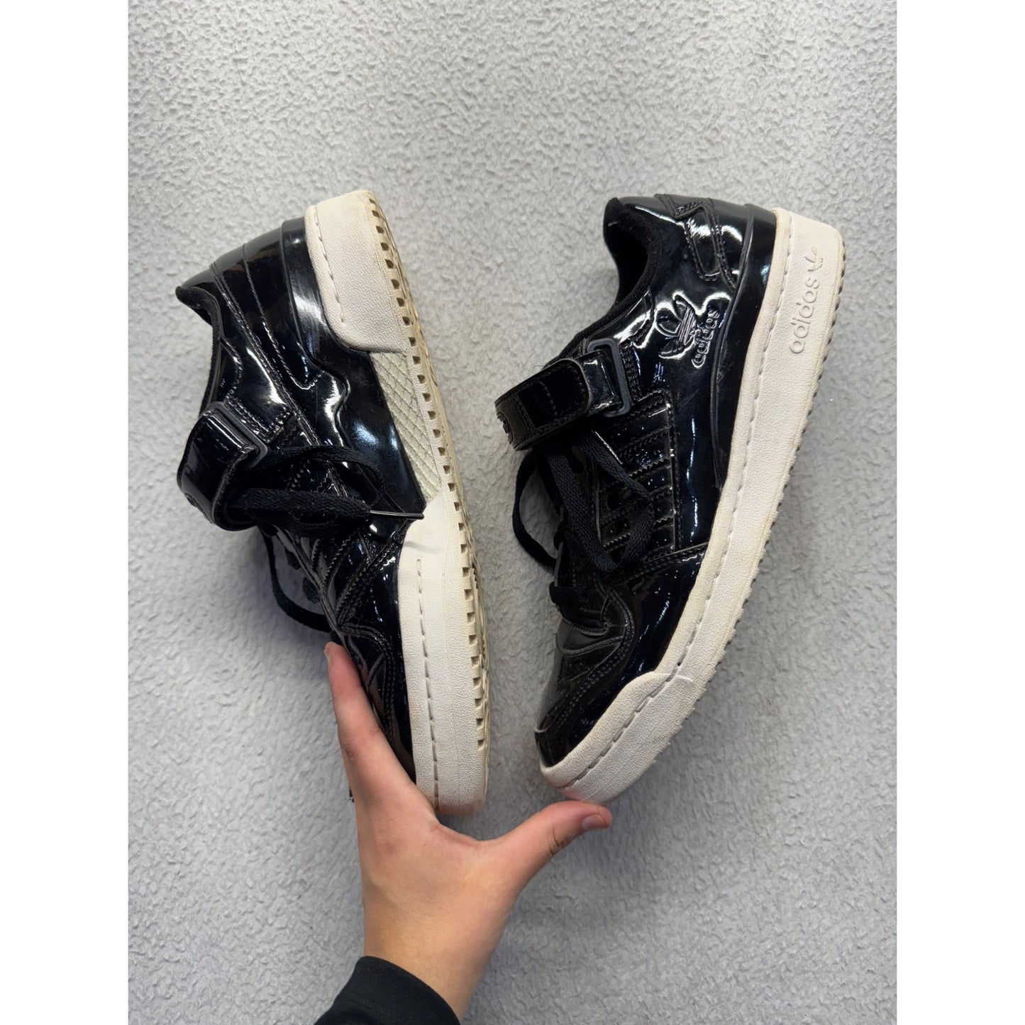 Adidas Forum Low Black Patent Leather Sneakers Size 7.5 #145B