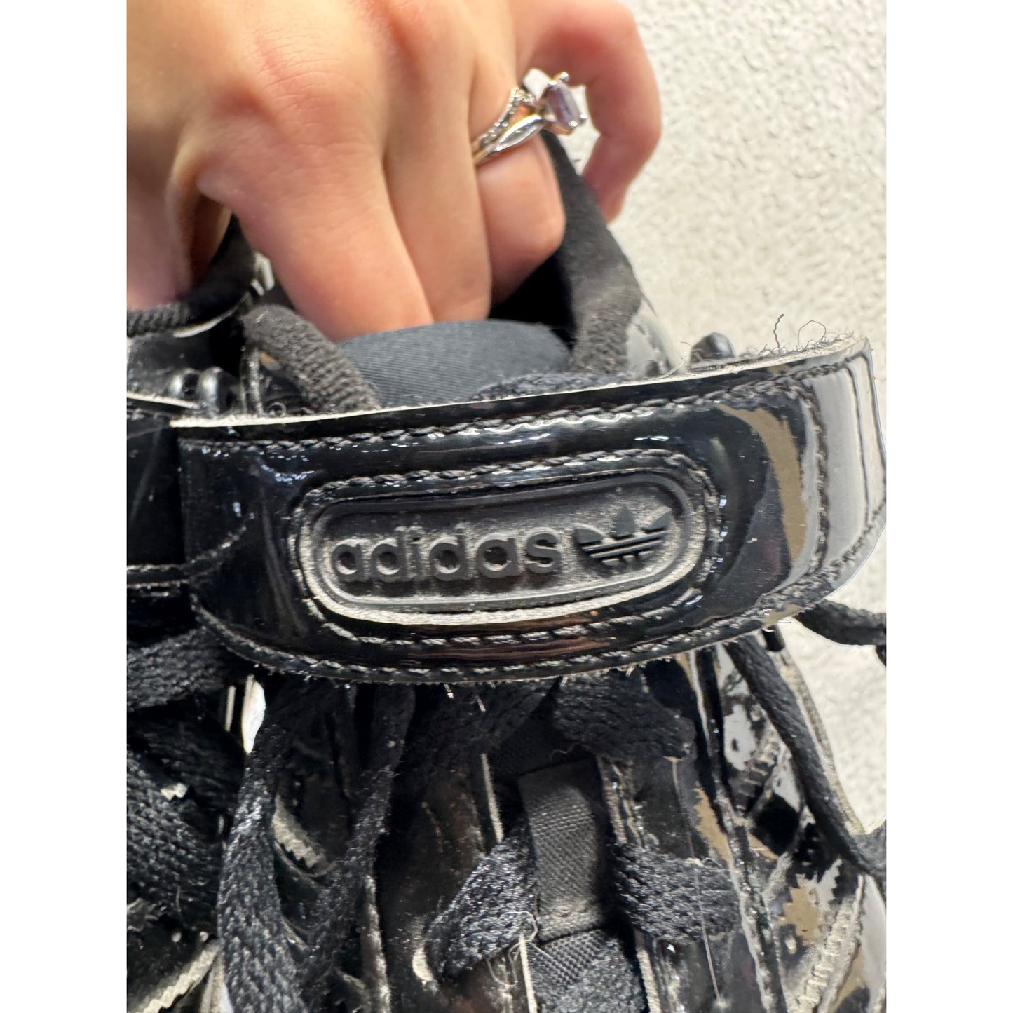 Adidas Forum Low Black Patent Leather Sneakers Size 7.5 #145B