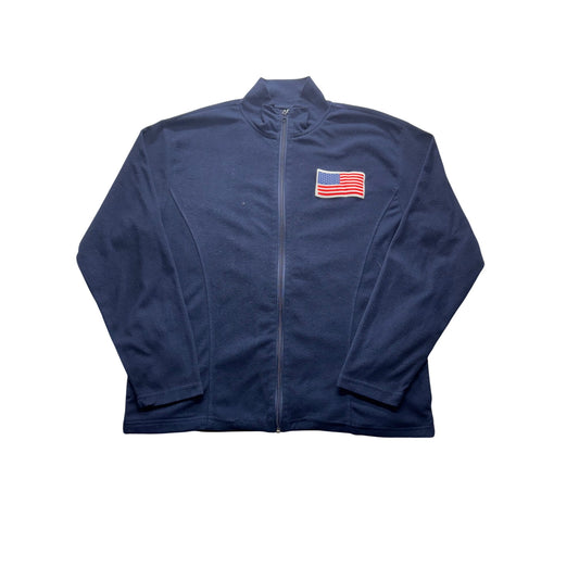Navy Full-Zip Fleece Jacket With American Flag Patch Mens L/XL  #7818