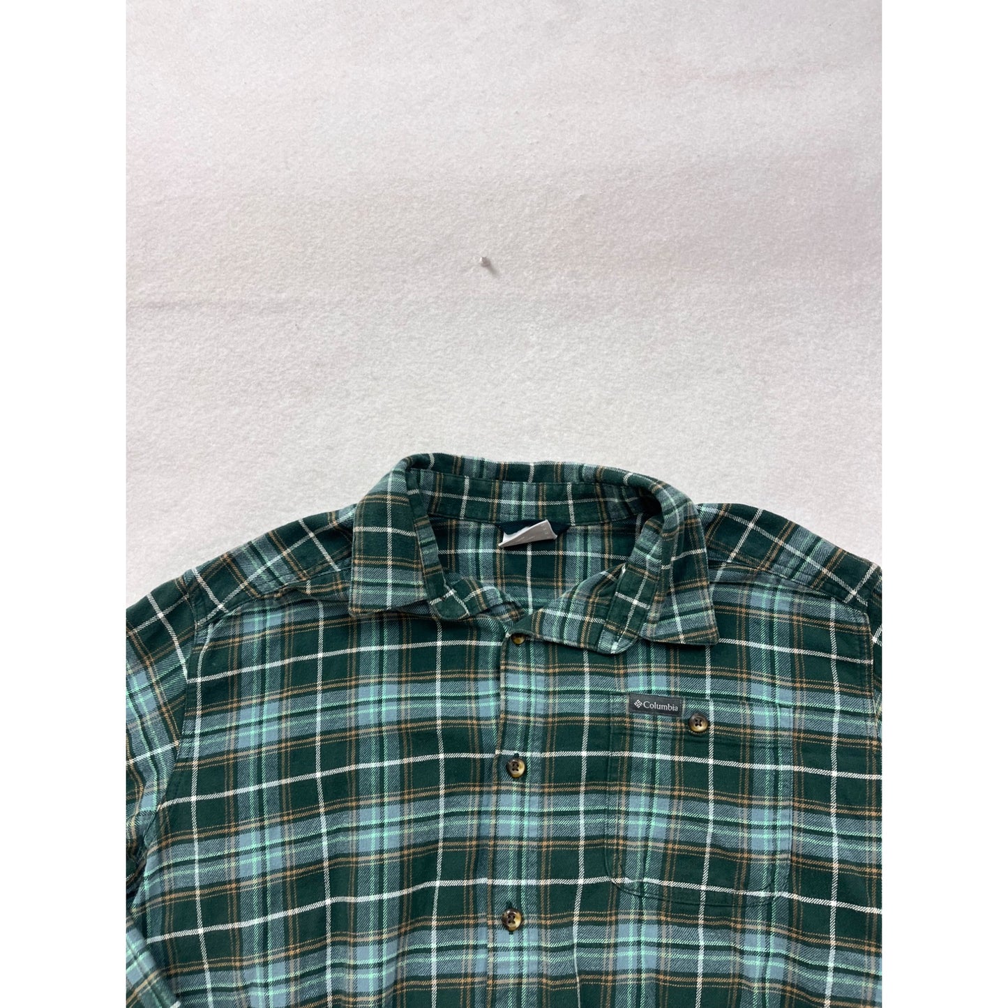 Columbia Medium Green Plaid Button-Up Shirt #8826